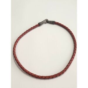 925 STERLING Vintage NANCY & DAVID braided orange leather necklace 14" Length